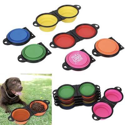 Pet Silicone Collapsible Dog Double Drink Bowls