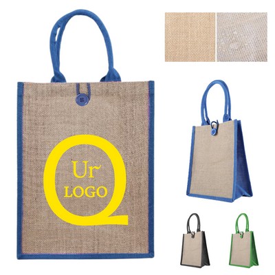 10.24 X 5.51 X 11.81 Inch Contrast Trim Jute Tote Bag