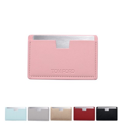 Stainless Steel Compact Wallet Mirror w/PU Leather Cover