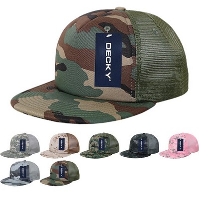 Decky Five Panel Camo Foam Trucker Hat w/Flat Bill