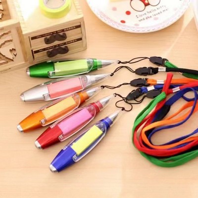 Custom Multi-function Lanyard Sticky Notes LED Light Pen