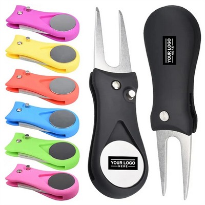 Compact Foldable Divot Repair Tool with Magnetic Ball Marker