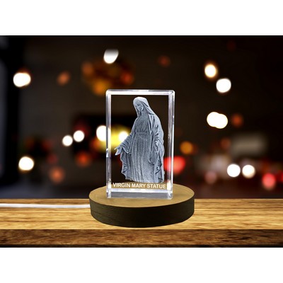 Sacred 3D Engraved Crystal | Virgin Mary Statue | Reverent Religious Sculpture