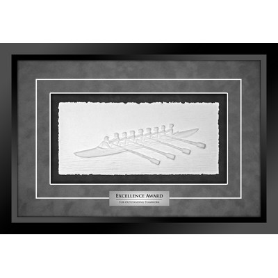 Rowers (Black/Grey) - Cast Paper Sculptured Art - Shadowbox Plaque 13"x18.75"