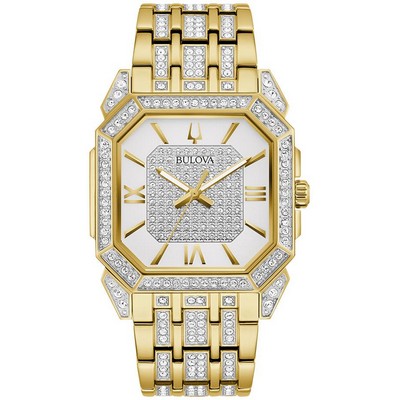 Bulova Watches Men's Crystal Octava Gold-Tone Stainless Steel Bracelet Watch Silver-Tone Dial