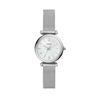 Fossil Ladies Carlie Mini Stainless Steel Mesh Watch Mother-Of-Pearl Dial