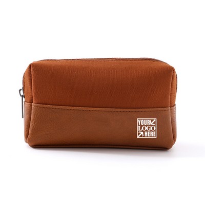 Brown PU Leather Cosmetic Bag