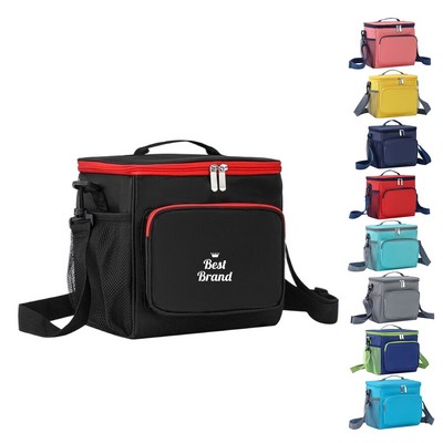 Insulated Reusable Lunch Bag with Adjustable Shoulder Strap and Front Zipper Pocket