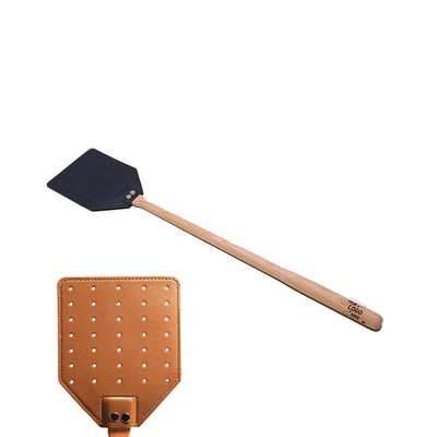 Heavy-Duty Leather Fly Swatter with Wooden Handle