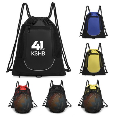 Drawstring Backpack With Basketball Net Pocket