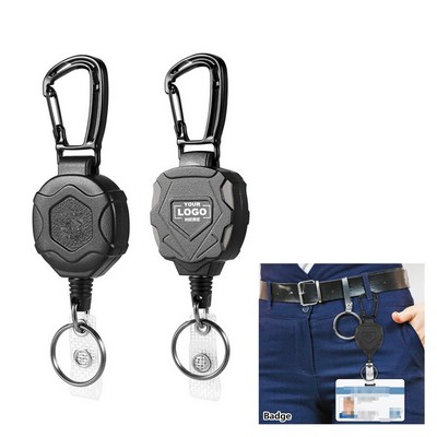 Heavy-Duty Retractable Keychain with Carabiner Clip and Steel Wire Cord