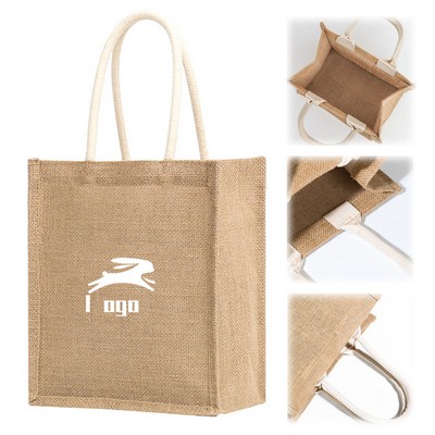 Jute Tote Bag W/ Cotton Handle