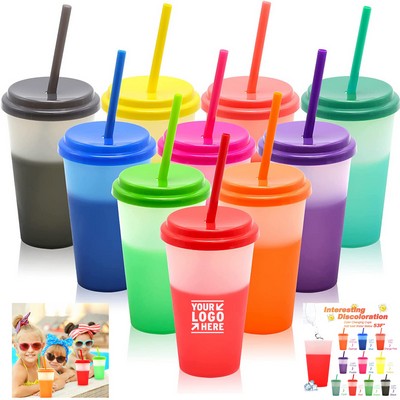 5 Pack 12 oz Plastic Color Changed Cups Reusable Tumbler with Lids and Straws