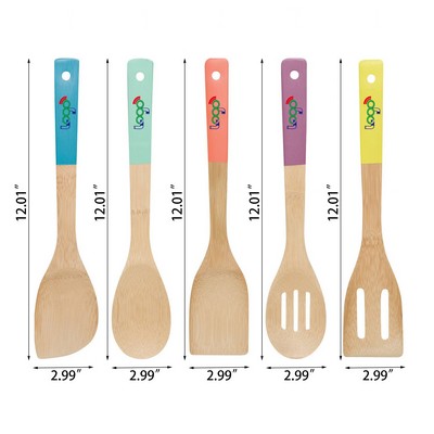 Set of 5 Multi-Color Bamboo Utensils Wooden Spoons Wood Spatula Spoon Nonstick Kitchen Utensil Set