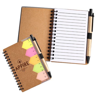 Moq100 Spiral Kraft Cover Notebook With Pen/Sticky Note/Calipers