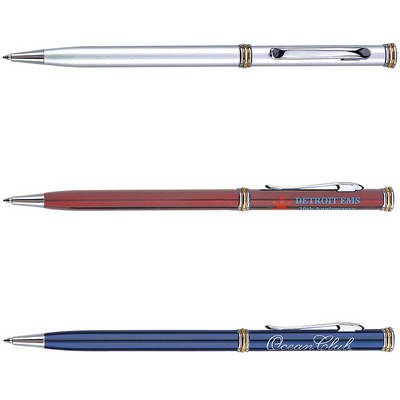 Classic Slim Twist Action Ballpoint Pen w/ Ring Accent