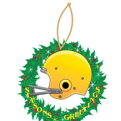 Football Helmet & Wreath Ornament w/ Clear Mirrored Back (4 Square Inch)