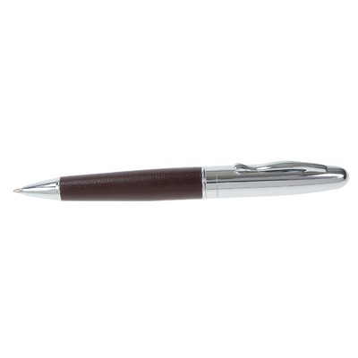 Brown Leather Barrel Ballpoint Pen