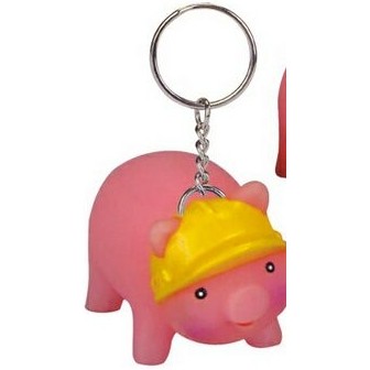 Rubber Piggy Key Chain w/Hard Hat