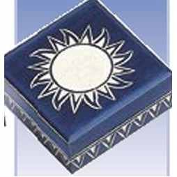 Celestial Dark Blue Wood Box w/White Sun & Side Border (3 7/8"x3 7/8")