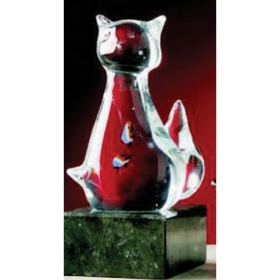 6.75" Hand Blown Glass Cat w/Fish Award