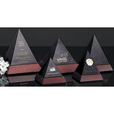 7.5" Black Marble Pyramid Award w/Mahogany Base