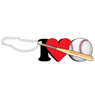 I Love Baseball w/ Bat Promotional Key Chain w/ Black Back (10 Square Inch)