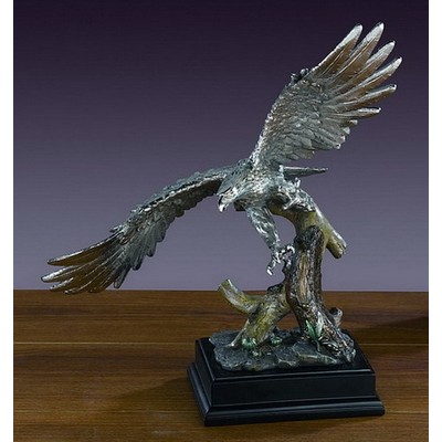 Silver Tint Spread Feather Eagle Trophy w/Rectangle Base (14"x16.5")