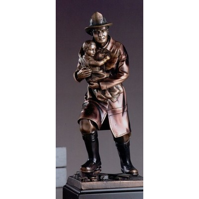 Fireman Carrying Child Trophy w/Rectangle Base