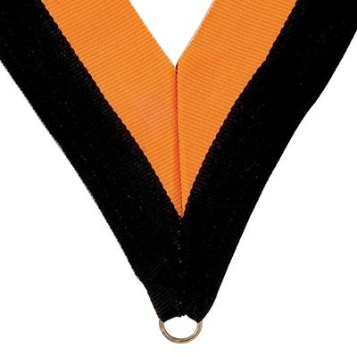 1½" Wide V-Neck Black & Orange Ribbon w/Metal Ring