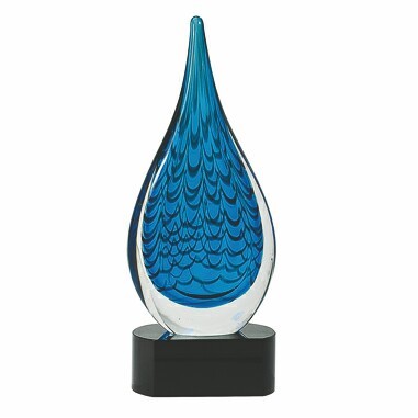 Blue Rain drop Art Glass on Black Base (Engraved)