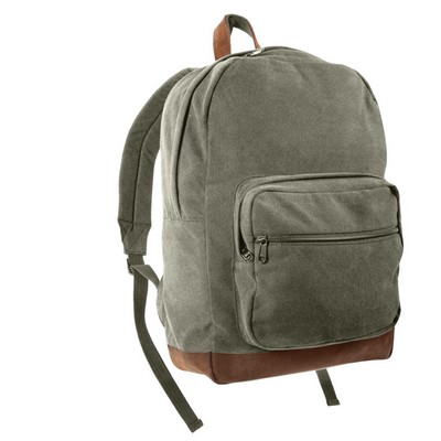 Olive Drab Vintage Canvas Teardrop Backpack w/Leather Accents