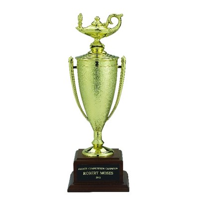 12½" Lamp of Learning Gold Cup Trophy w/Walnut Base