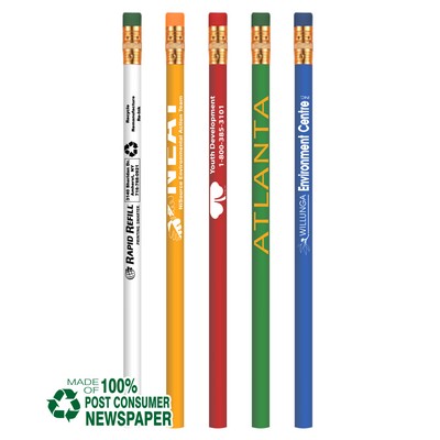 Union Printed - Made of Recycled Newspaper - Promotional Round Wooded Quality Pencil with #2 Lead - 