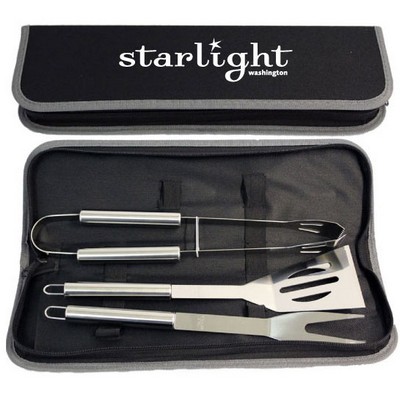 3 Piece Stainless Steel BBQ Tool Set in Zipper Pouch