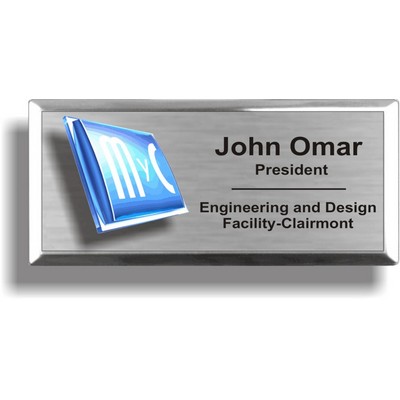 Full Color Silver Metal Badge w/ Bright Silver Metal (1 1/2"x 3")