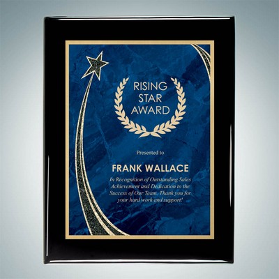 Black Piano Finish Wall Plaque w/Blue Rising Star Plate (8"x10")