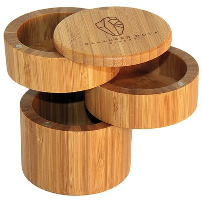 Tiered Triple Bamboo Salt Box w/Magnetic Swivel Lids