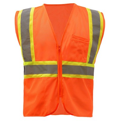 GSS™ Economy Class 2 Orange Safety Two-Tone Vest w/Zipper