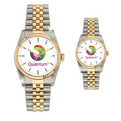 His or Hers 2 Tone Metal Band Watch with Crystal Dial