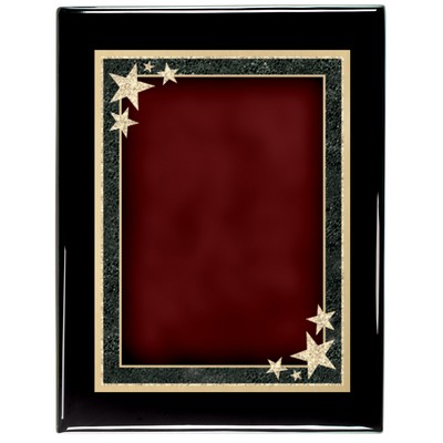 Ebony Piano Finish Plaque with Red Starburst Brass Plate, 7 x 9"