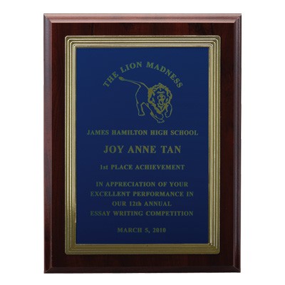 Walnut Finish Plaque w/Plastic Frame Around Engraving Plate (9"x12")