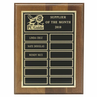 Walnut Finish Plaque w/Single Plate for Header & 12 Name Spaces (9"x12")