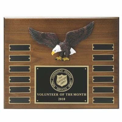 Walnut Finish Plaque w/Hand Painted Eagle, Header Plate & 12 Name Plates (12"x15")