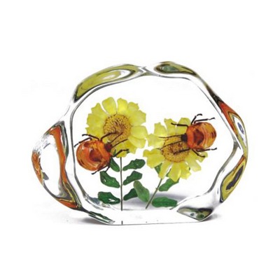 Lucite Paperweights with Real Flower Bugs, 2.91"X2.48"X 0.98"