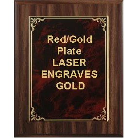 Classic Walnut Plaque 7" x 9" - Red/Gold - 5-1/8" x 7" Hi-Relief Plate