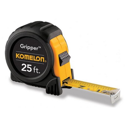 25' x 1" Yellow Tape Measure w/Acrylic Coated Steel Blade & Black Rubber Grip