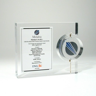 2 1/4" Spinning Disc Lucite® Embedment Award in Base (6" x 5" x 1")