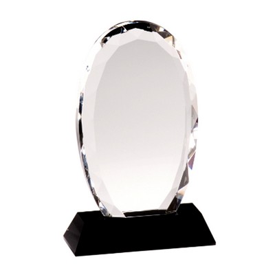 9" Oval Facet Crystal Award On Black Crystal Pedestal Base