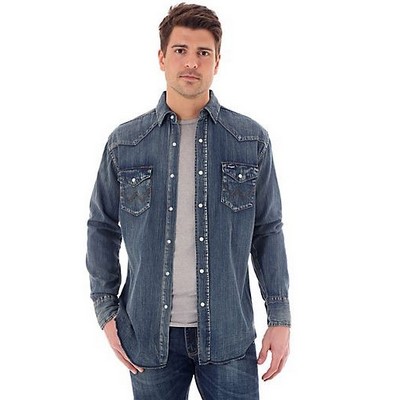 Wrangler® Men's Antique Blue Cowboy Cut® Western Long Sleeve Denim Work Shirt